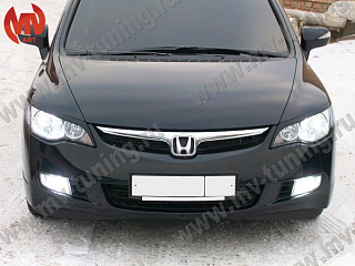 Реснички на фары  узкие var№1 Honda Civic 4D (2006-2012) + УСТАНОВОЧНЫЙ КОМПЛЕКТ